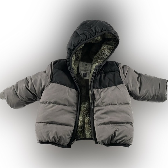 GAP Cold Control Max 6-12 Month Jacket Gray + Black w Camo Fleece Liner - Picture 1 of 3